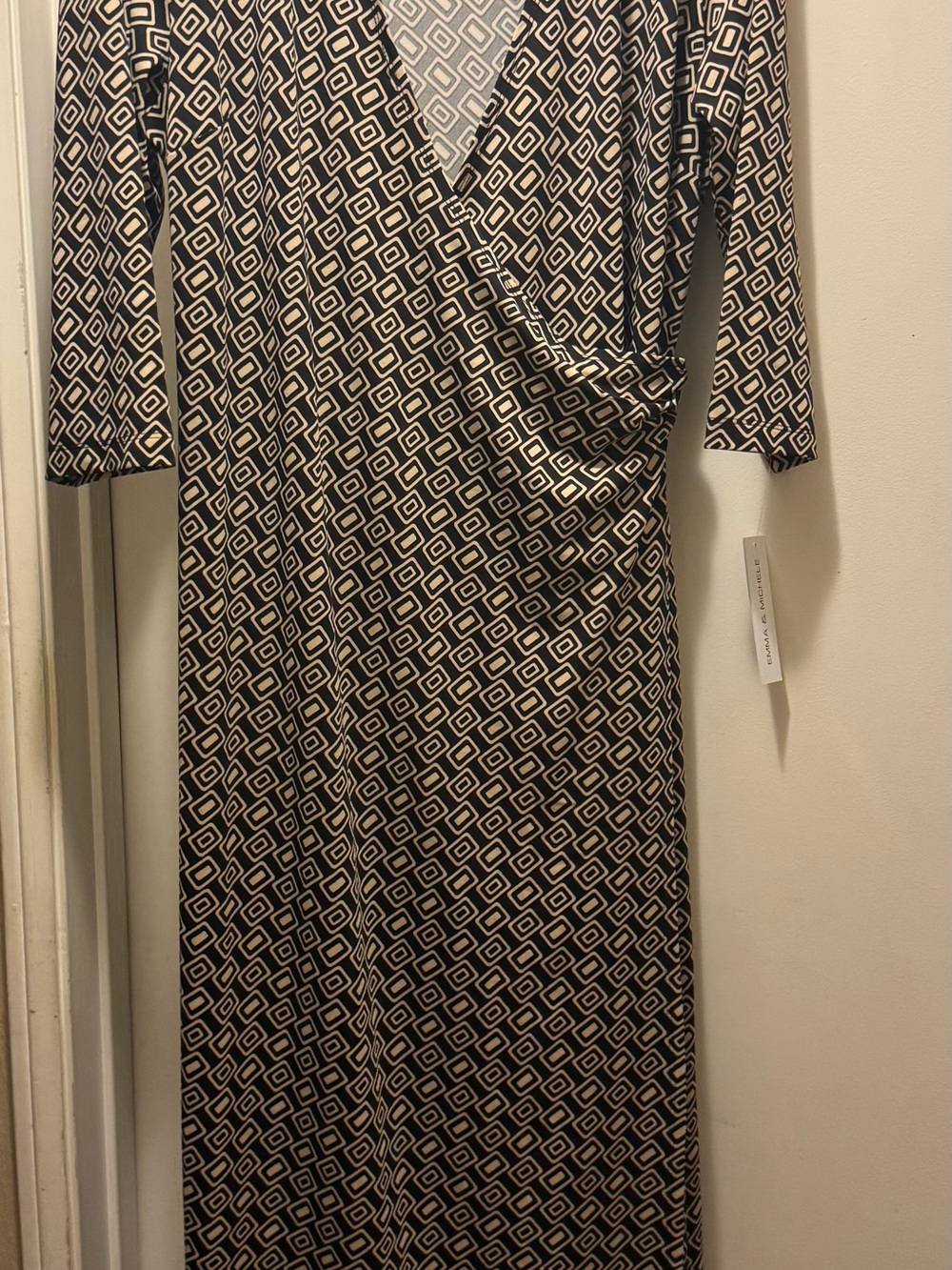 Emma & Michele Black and Cream Geometric Wrap Maxi Dress